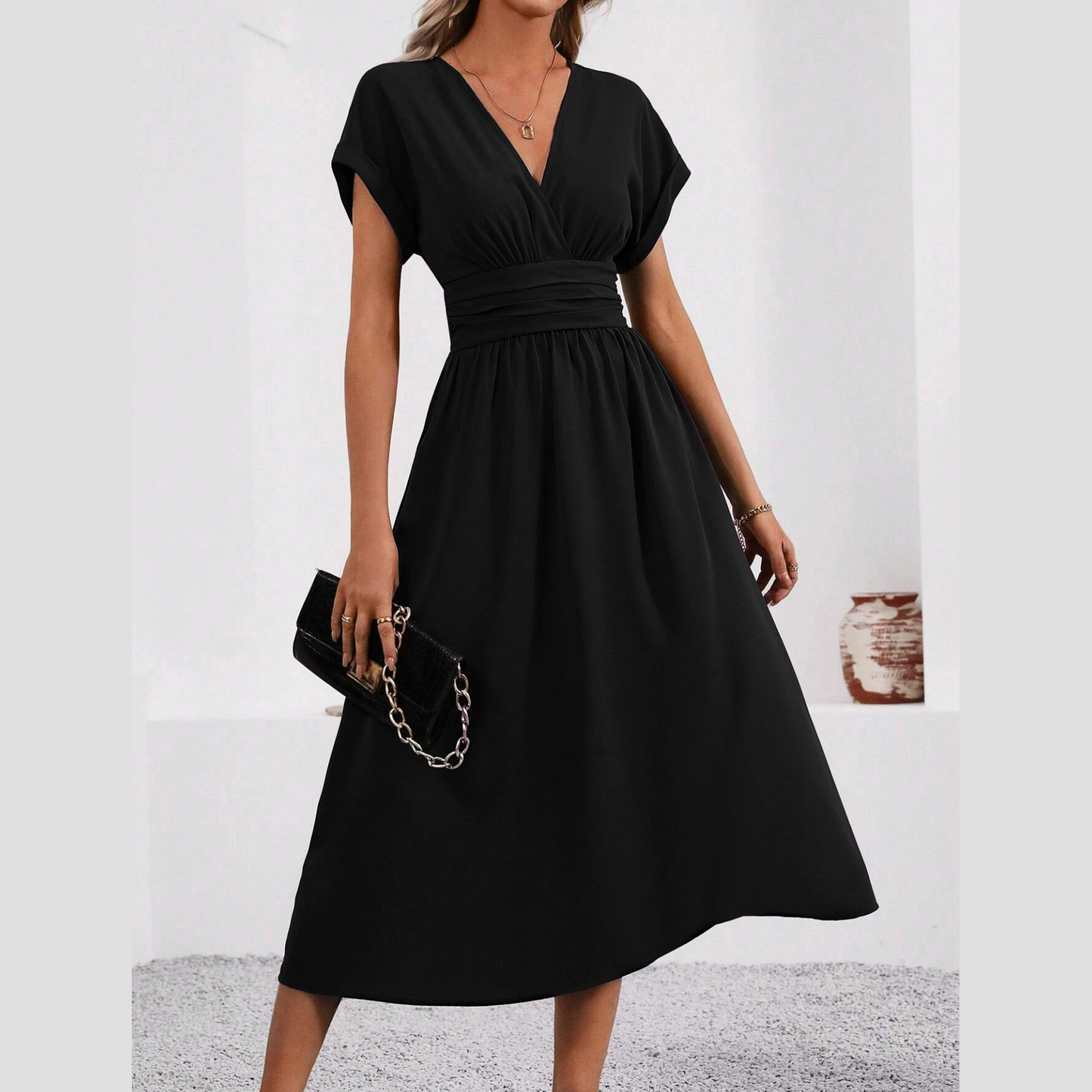 Women's V-neck Nipped-in Waist Dress