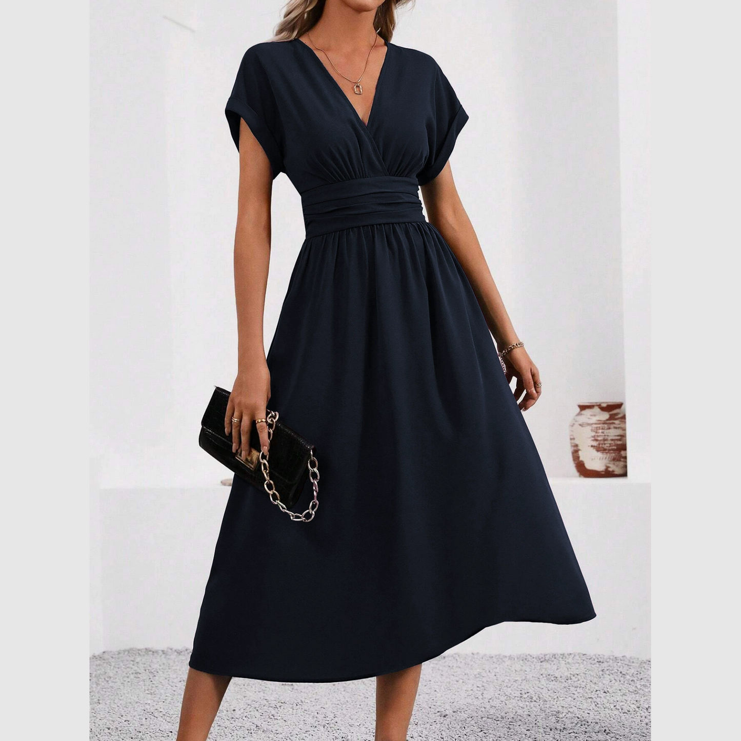 Women's V-neck Nipped-in Waist Dress