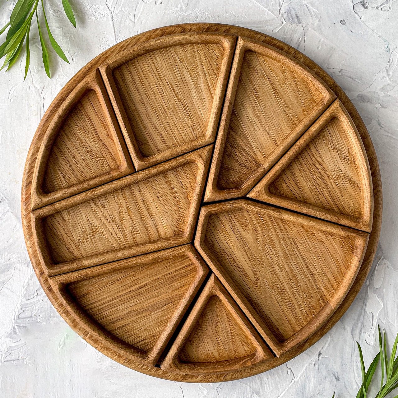 Puzzle Serving Tray - Oak Wood with Removable Compartments