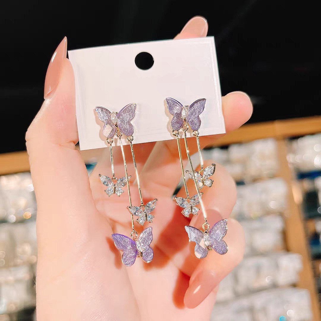 Crystal Butterfly Tassel Earrings