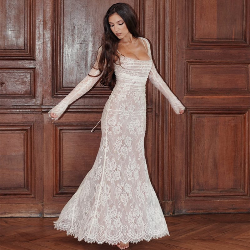 Comfortable and flowy shawl drawstring lace maxi dress