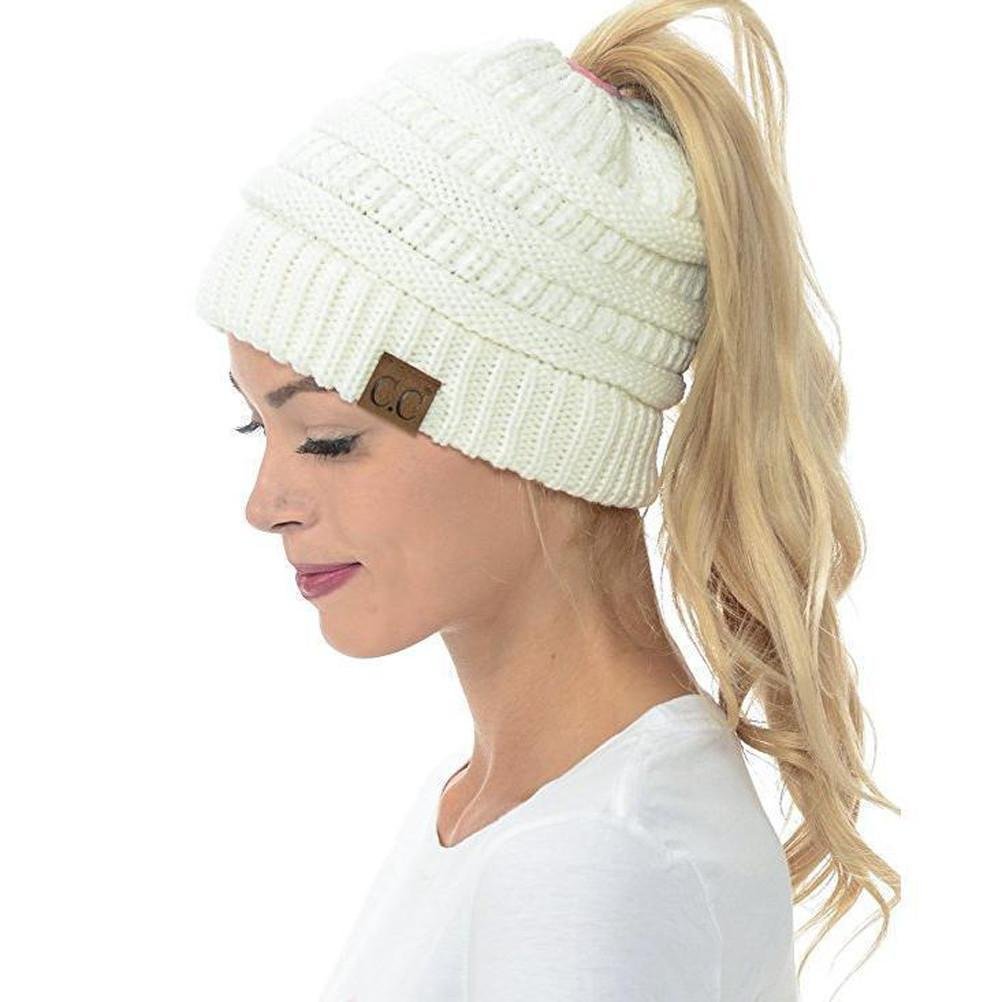 Fashion Soft Knit Ponytail Beanie