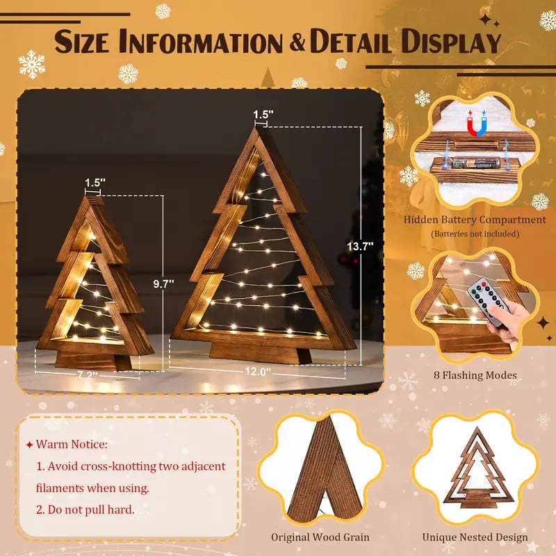 🎄 Cozy wooden Christmas tree lights(2 Pcs)—Bring warmth to your holiday! ✨