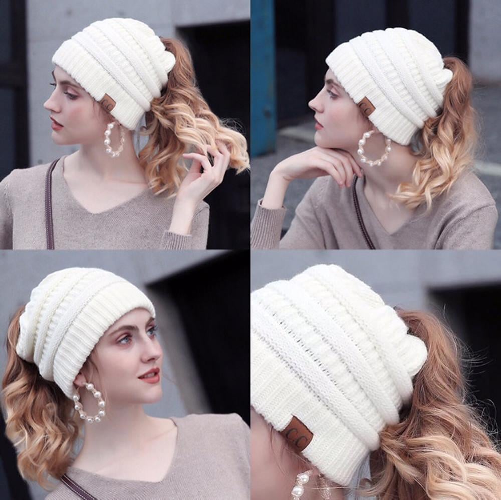 Fashion Soft Knit Ponytail Beanie