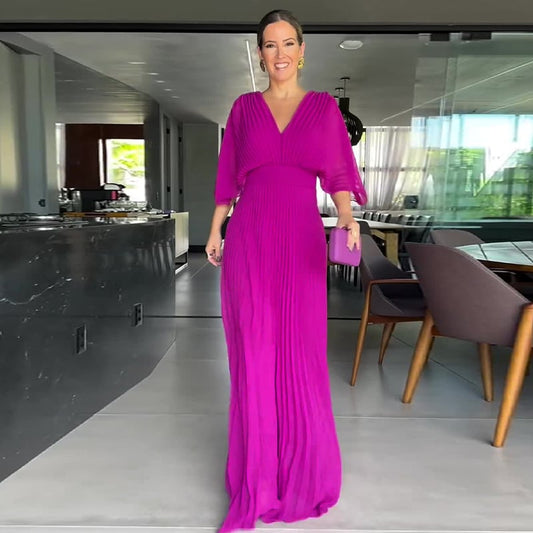 ourhomemarketTM-Pleated Batwing Sleeve Waist-Cinching Dress (Buy 2 Free Shipping)