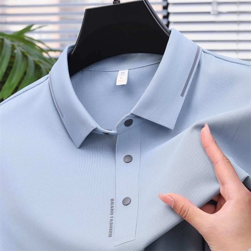 Men's short-sleeved T-shirt Mulberry silk lapel men's thin T-shirt