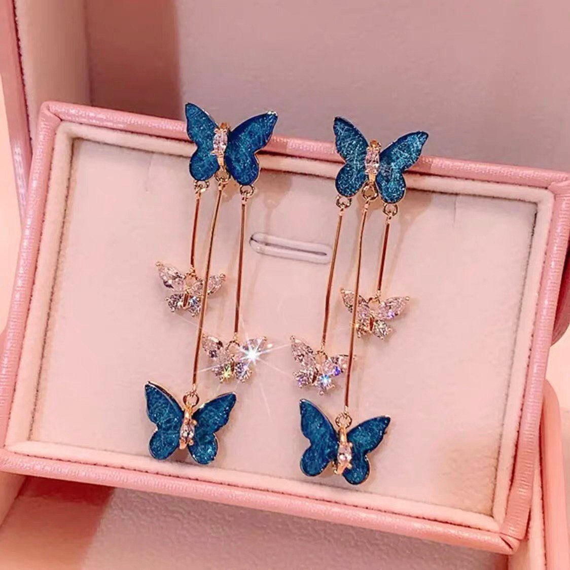 Crystal Butterfly Tassel Earrings