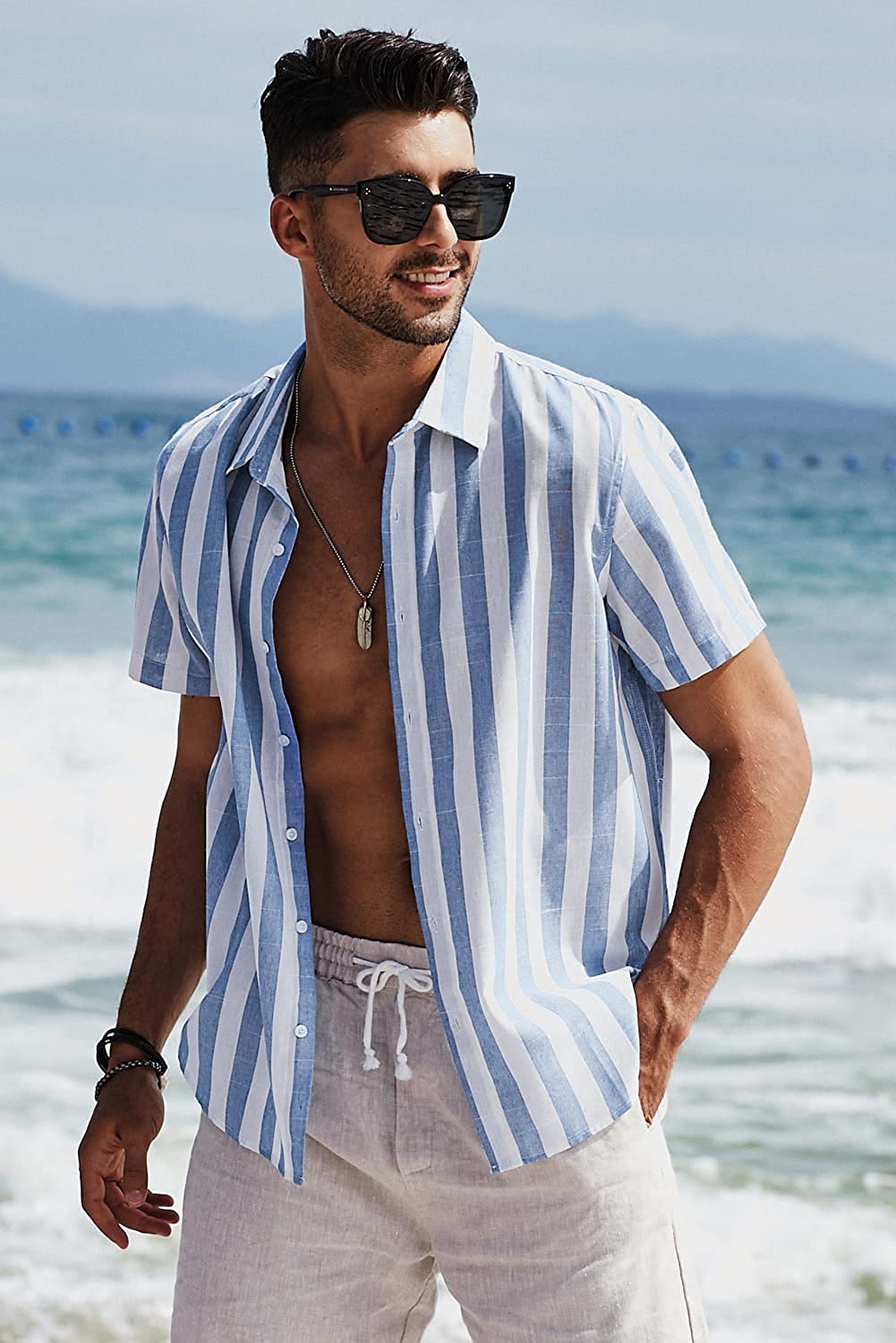 🔥Spring summer men's cotton linen striped button shirt-BUY 2 FREE SHIPPING