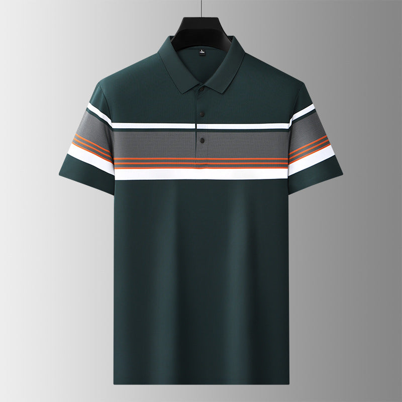 Men's high-end casual comfortable short-sleeved T-shirt men's wide striped fashion polo shirt