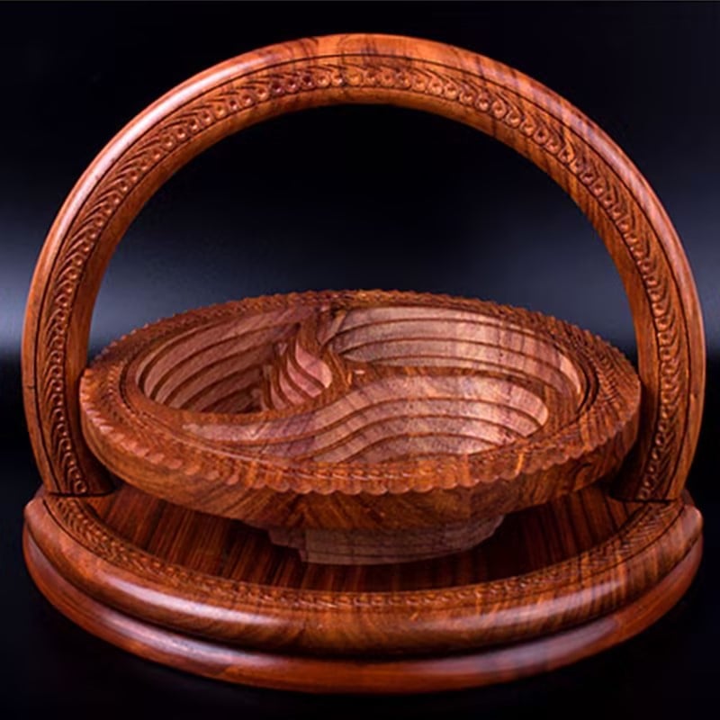 -Handmade wood carving fruit plate