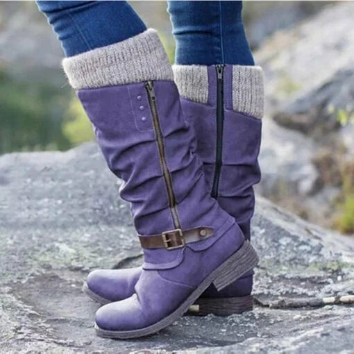 🔥LAST DAY -[40% OFF]Women’s Leather Flat Heel Mid-Calf Zipper Boots