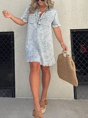 Short Sleeve Casual Denim Shirt Dress-Buy two and get free shipping!