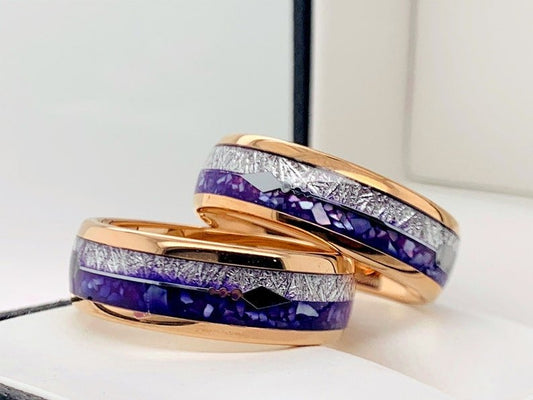 Purple Agate Meteorite Rose Gold Tungsten Carbide Ring🔥(BUY 1 GET 1 FREE)