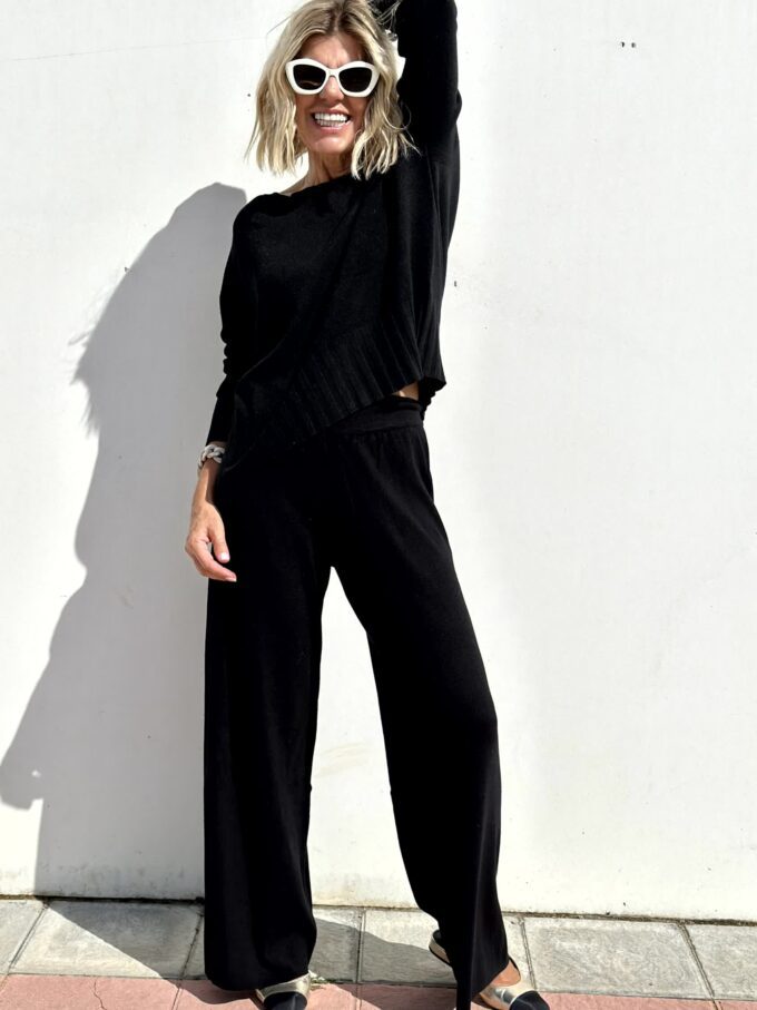 High Collar Casual Top And Trousers Sweater Suit
