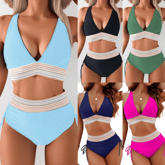 💖💃2025 High Waisted Tummy Control Colour Block Bikini Sets