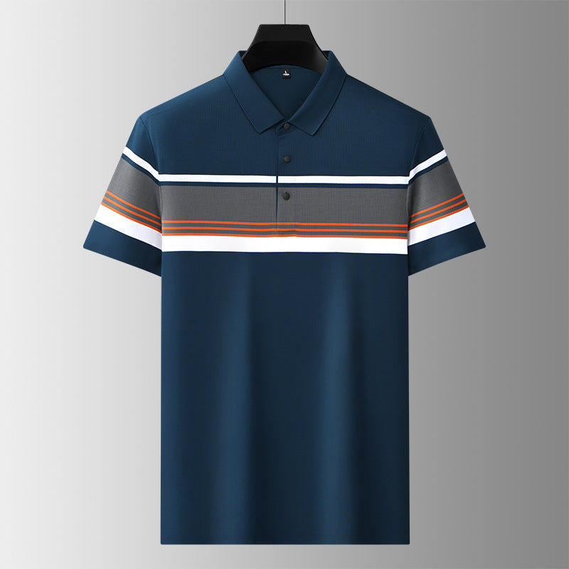 Men's high-end casual comfortable short-sleeved T-shirt men's wide striped fashion polo shirt