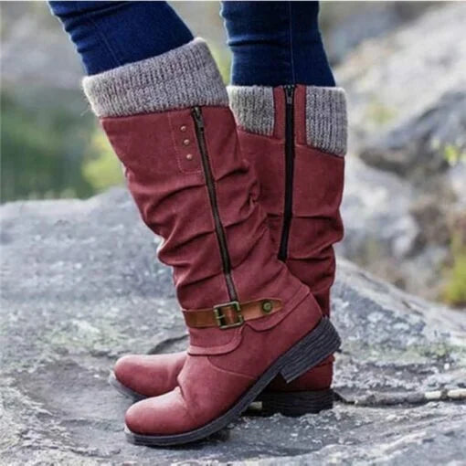 🔥LAST DAY -[40% OFF]Women’s Leather Flat Heel Mid-Calf Zipper Boots