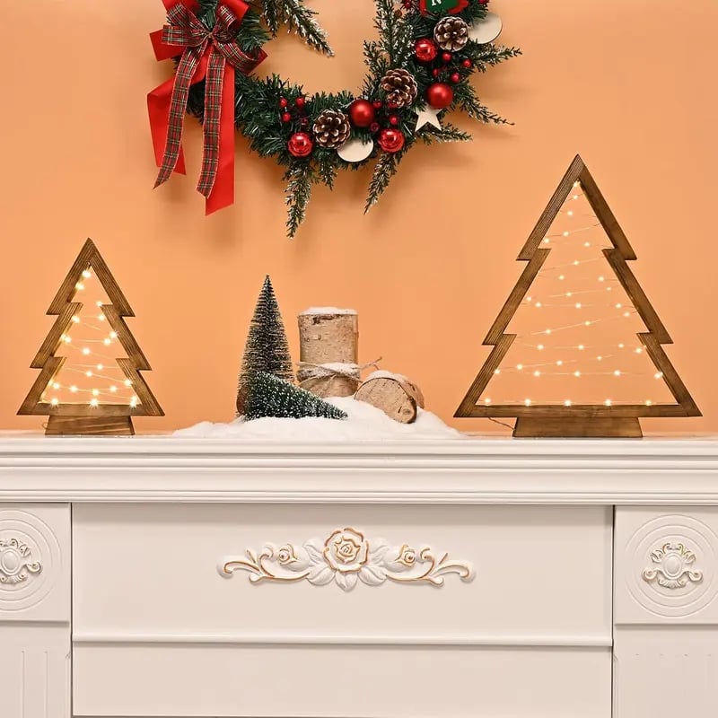 🎄 Cozy wooden Christmas tree lights(2 Pcs)—Bring warmth to your holiday! ✨