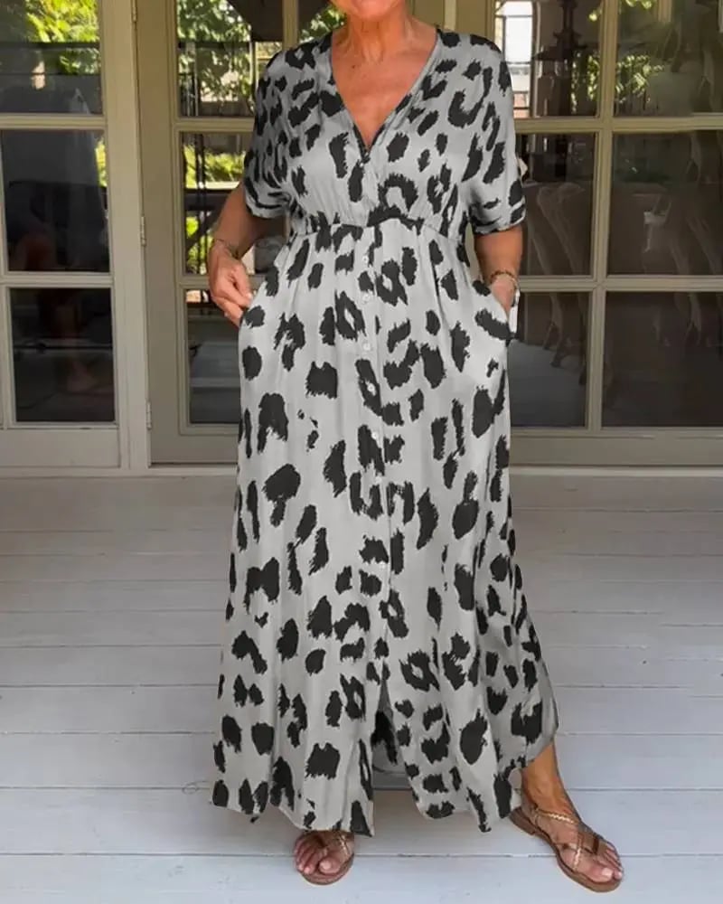 💃Loose Leopard V-Neck Maxi Dress