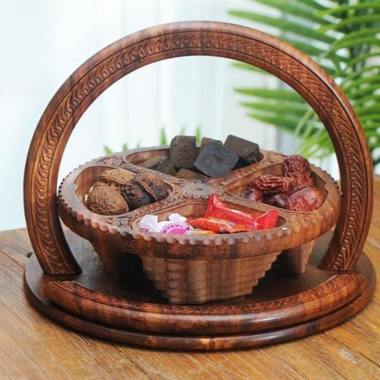 -Handmade wood carving fruit plate