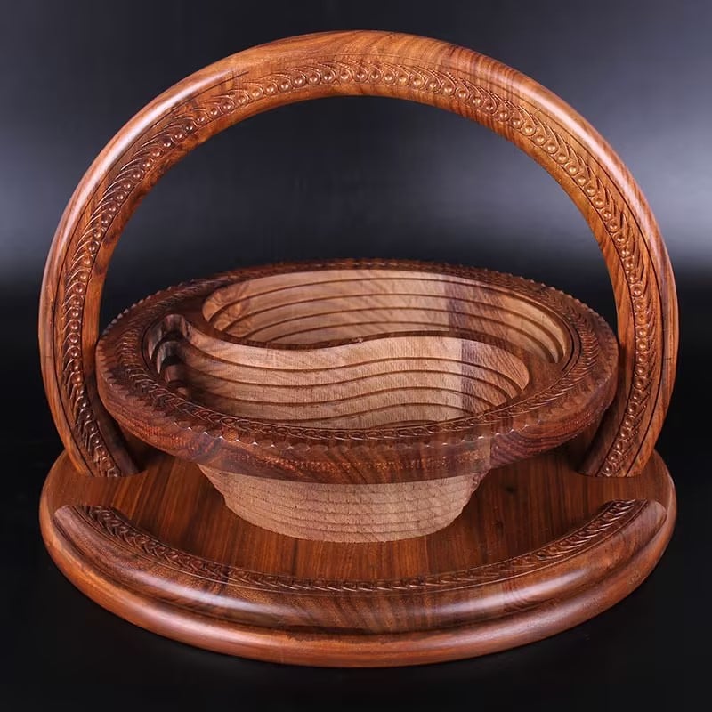 -Handmade wood carving fruit plate