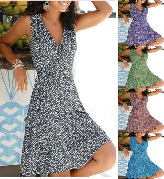 🔥2024HOT SALE 🔥Print Sleeveless A-line Knee Length Casual/Vacation Dresses👗