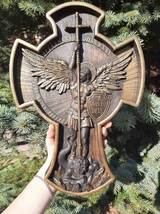 Archangel Michael Solid wood carving gift - Hand carved from a whole piece of wood