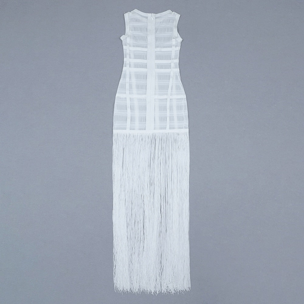 Hollow Fringe White Sleeveless One-piece Dress Summer Party Gathering Dresses