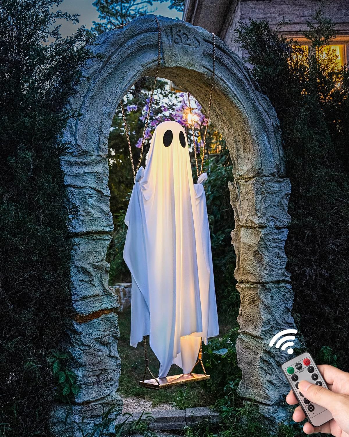 🔥ON SALE🔥Hanging Swing Ghost Halloween Decor with String Lights