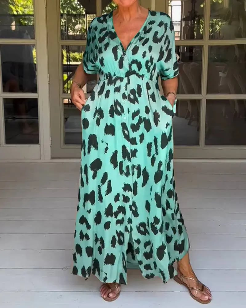 💃Loose Leopard V-Neck Maxi Dress