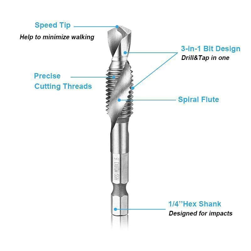 Metric Tap Drill Bits 6PCS (M3 - M10)