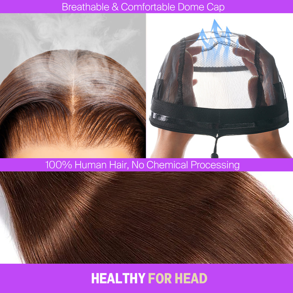 Chocolate Brown Glueless Wigs Straight With Drawstring 100% Human Hair Wig
