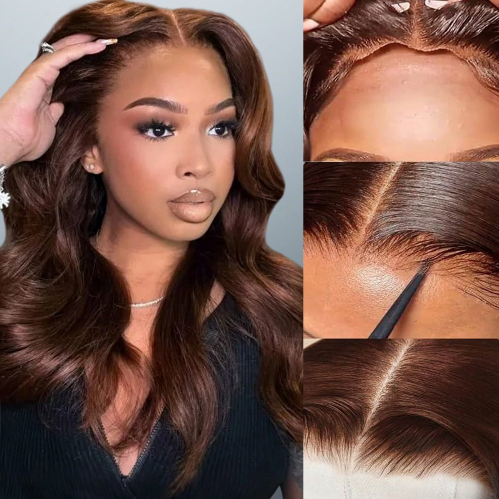Chocolate Brown Glueless Wigs Straight With Drawstring 100% Human Hair Wig