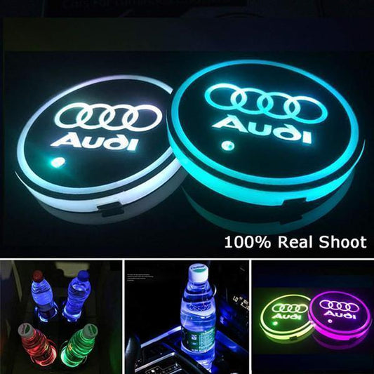 ourhomemarketTM-Led Car Logo Cup Lights up Holder USB Charging 7 Colors Changing