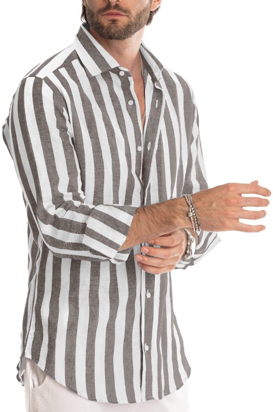 🔥Spring summer men's cotton linen striped button shirt-BUY 2 FREE SHIPPING