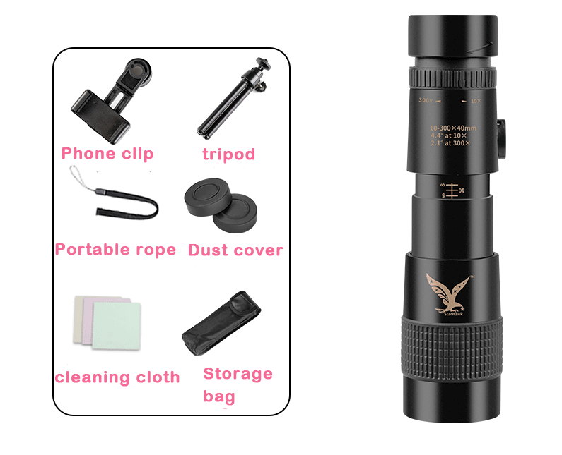 4K 10-300X40mm Super Telephoto Zoom Monocular Telescope