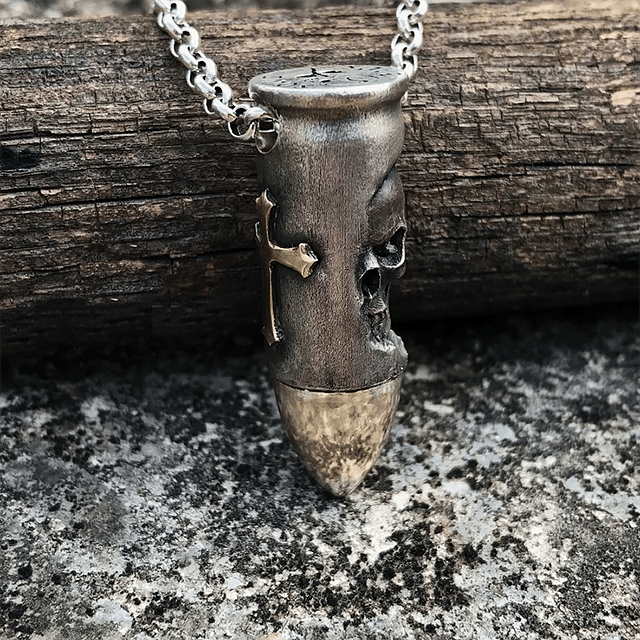 Holy Cross Bullet Skull Necklace