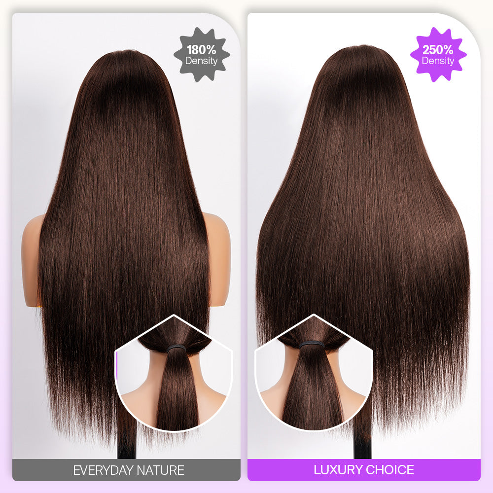 Chocolate Brown Glueless Wigs Straight With Drawstring 100% Human Hair Wig