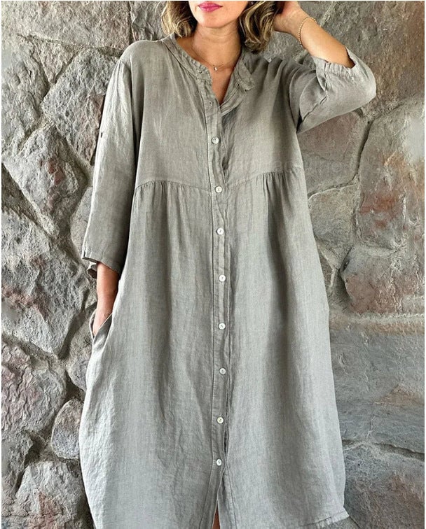 🔥2024 HOT SALE🔥Cotton And Linen Loose Shirt Dress👗