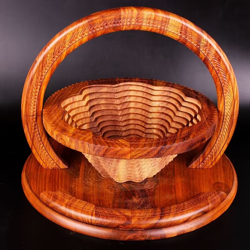 -Handmade wood carving fruit plate