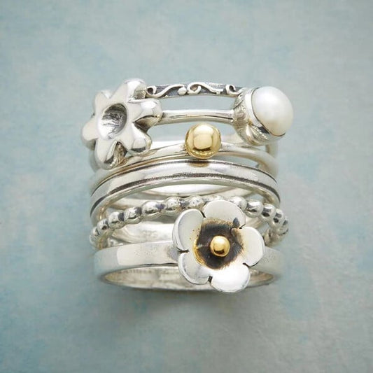 🎁Sterling Silver Flower Pearl Set Ring