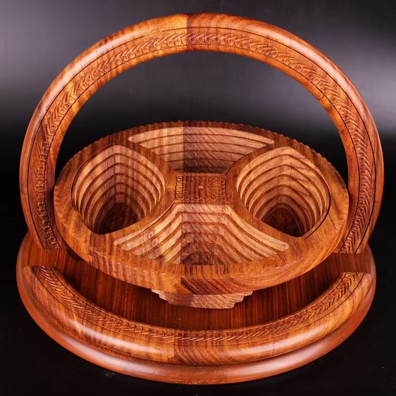 -Handmade wood carving fruit plate