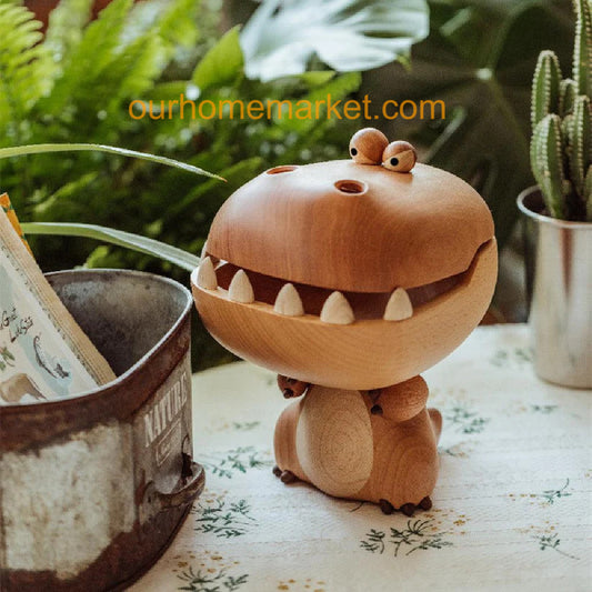 Hungry Big Mouth Dragon Storage Box Desktop Ornament Wooden