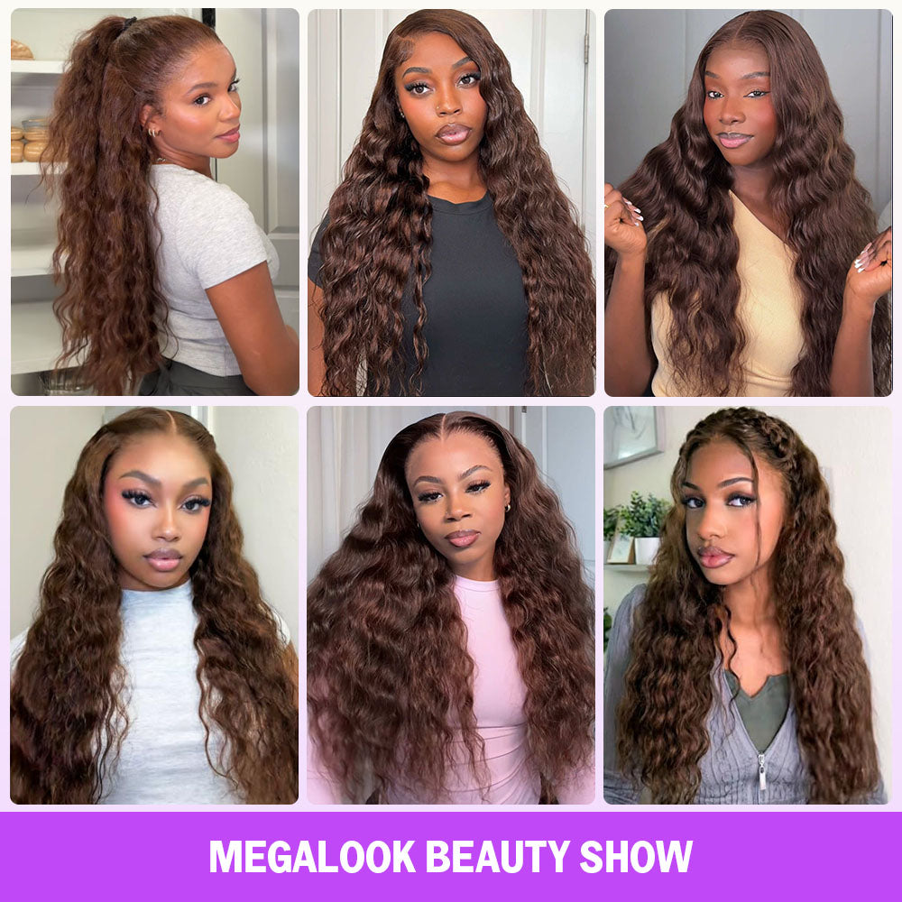 Chocolate Brown Glueless Wigs Bohemian Curl with Drawstring 100% Human Hair Wig