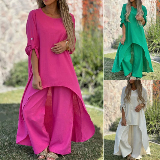 Women's Casual Irregular Long-Sleeve Top & Pants Sets